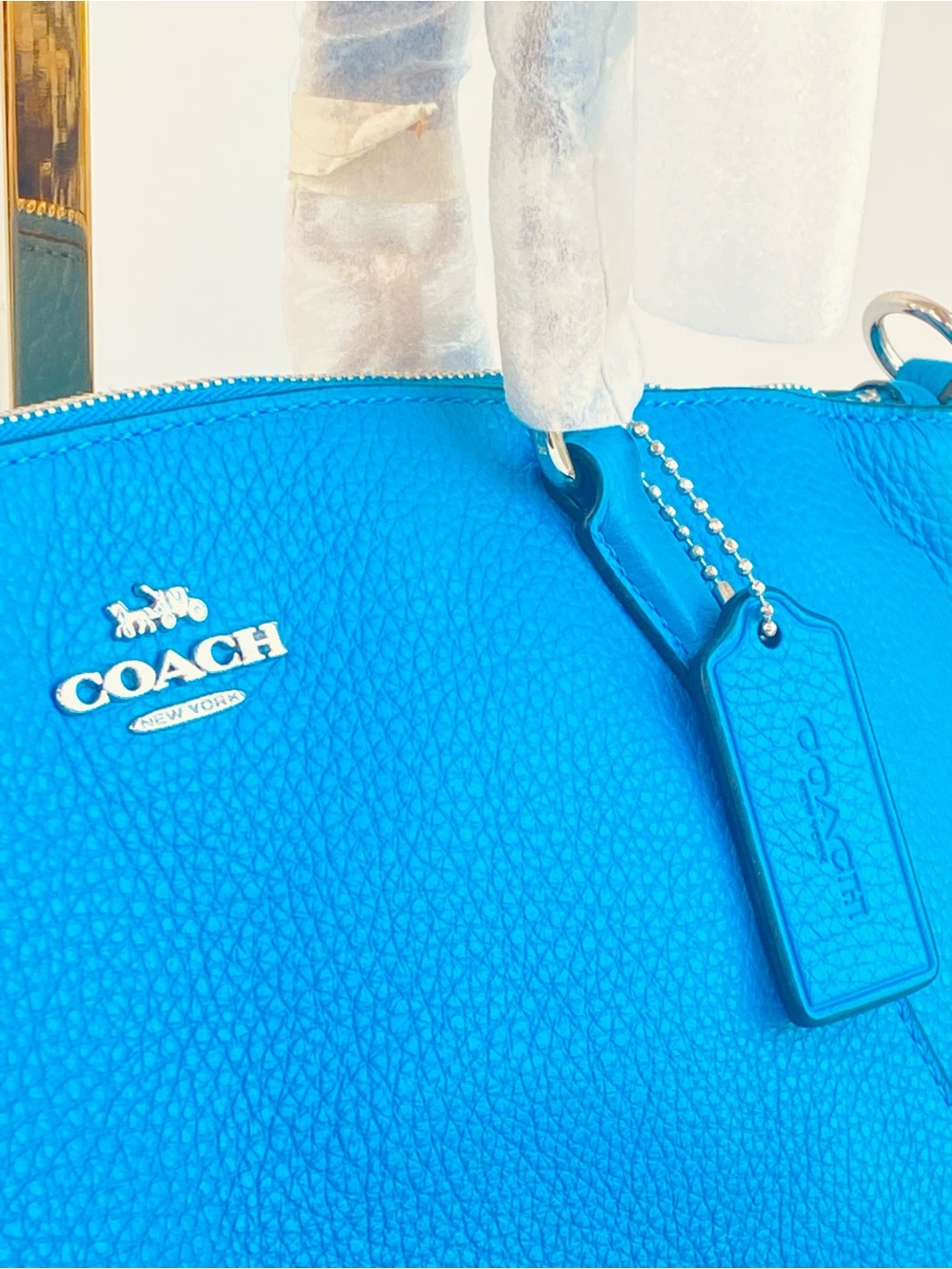 Coach NWT Kelsey Pebble Leather Satchel in Bright Blue - Picture 10 of 11